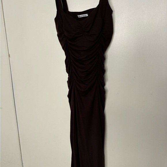 Reformation Brown Ruched Square-Neck Midi Dress - Picture 6 of 8